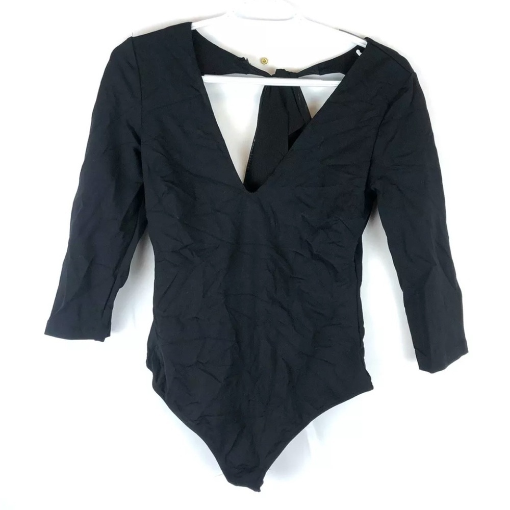 Free People Women’s Black V Neck 3/4 Sleeve Bodysuit Size Medium